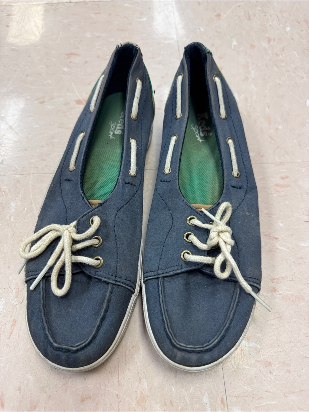 Keds Navy Canvas Moccasins with Cream Laces - Women